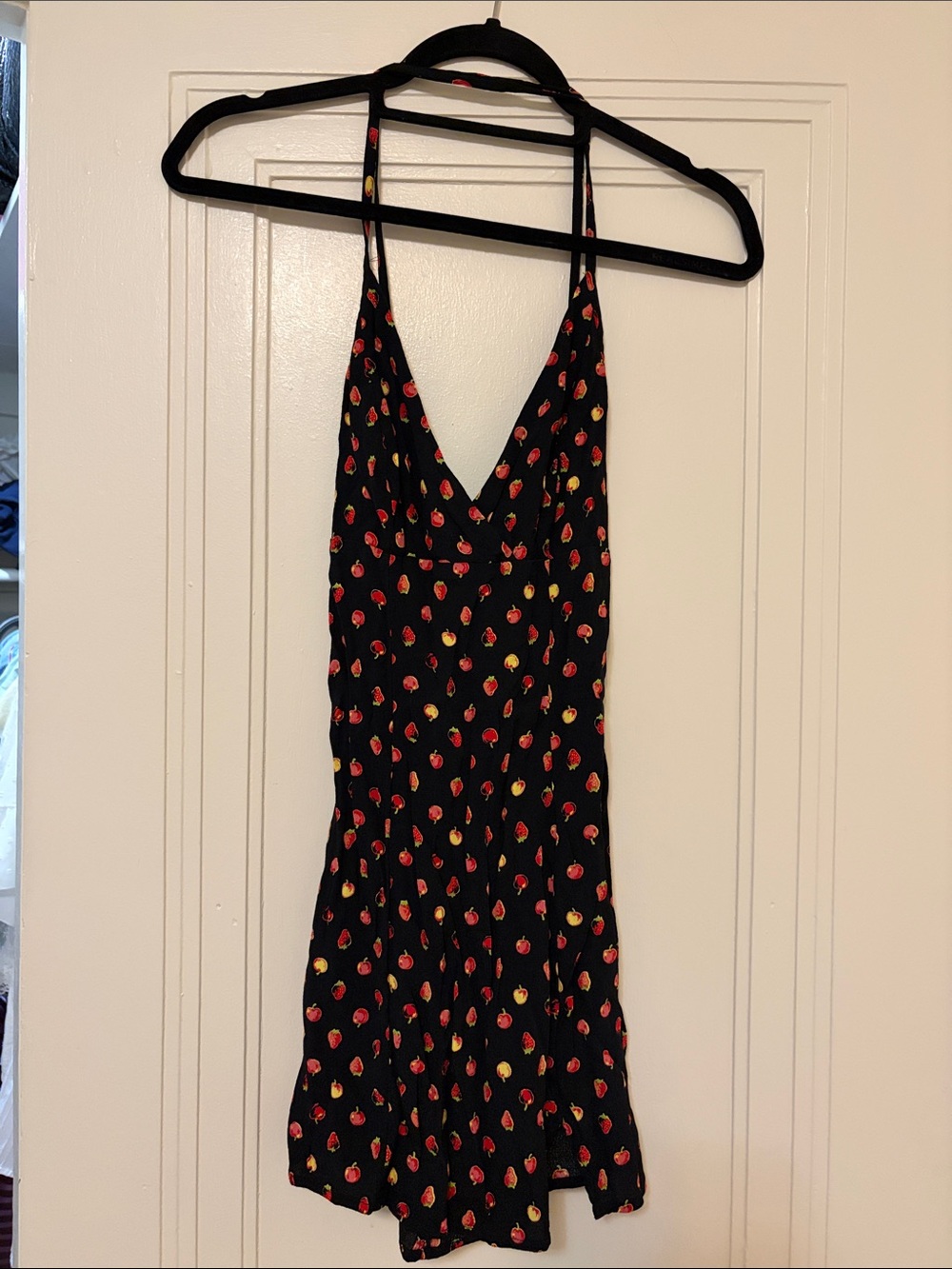 Kimchi Blue Black Mini Dress with Red & Yellow Strawberry Print